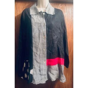 Christopher Calvin Artsy Patchwork Boho Colorblock Polka Dot 100% Linen Top M